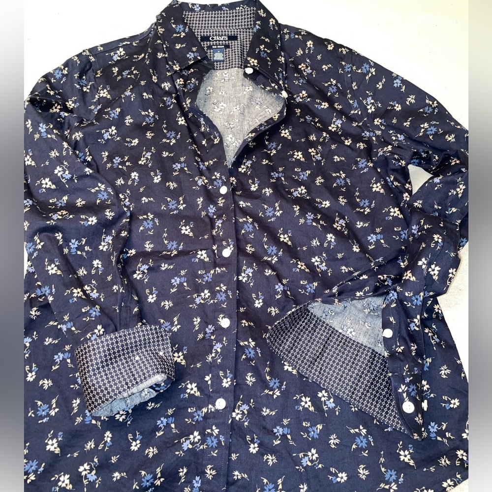 Women’s Navy Floral Wrinkle Free Long Sleeve Shirt by Chaps